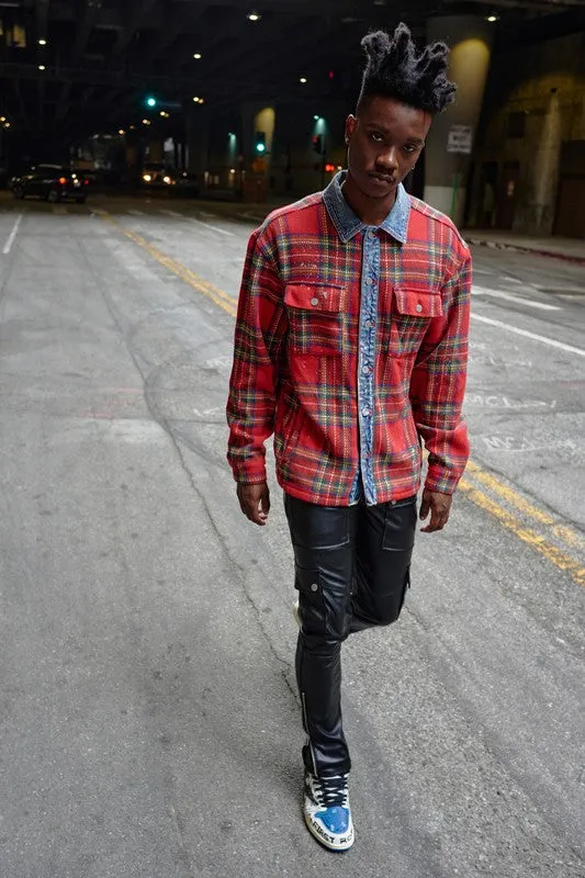 [NEW][LIMITED] First Row L.A. - Flannel Shacket /w Denim Contrast