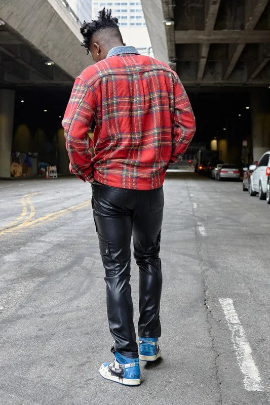 [NEW][LIMITED] First Row L.A. - Flannel Shacket /w Denim Contrast