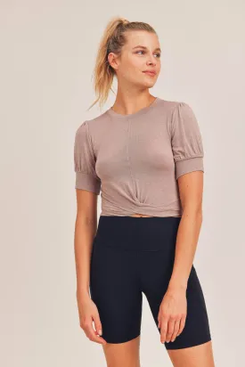 Overlay-Front Cropped Cinched-Sleeve Top