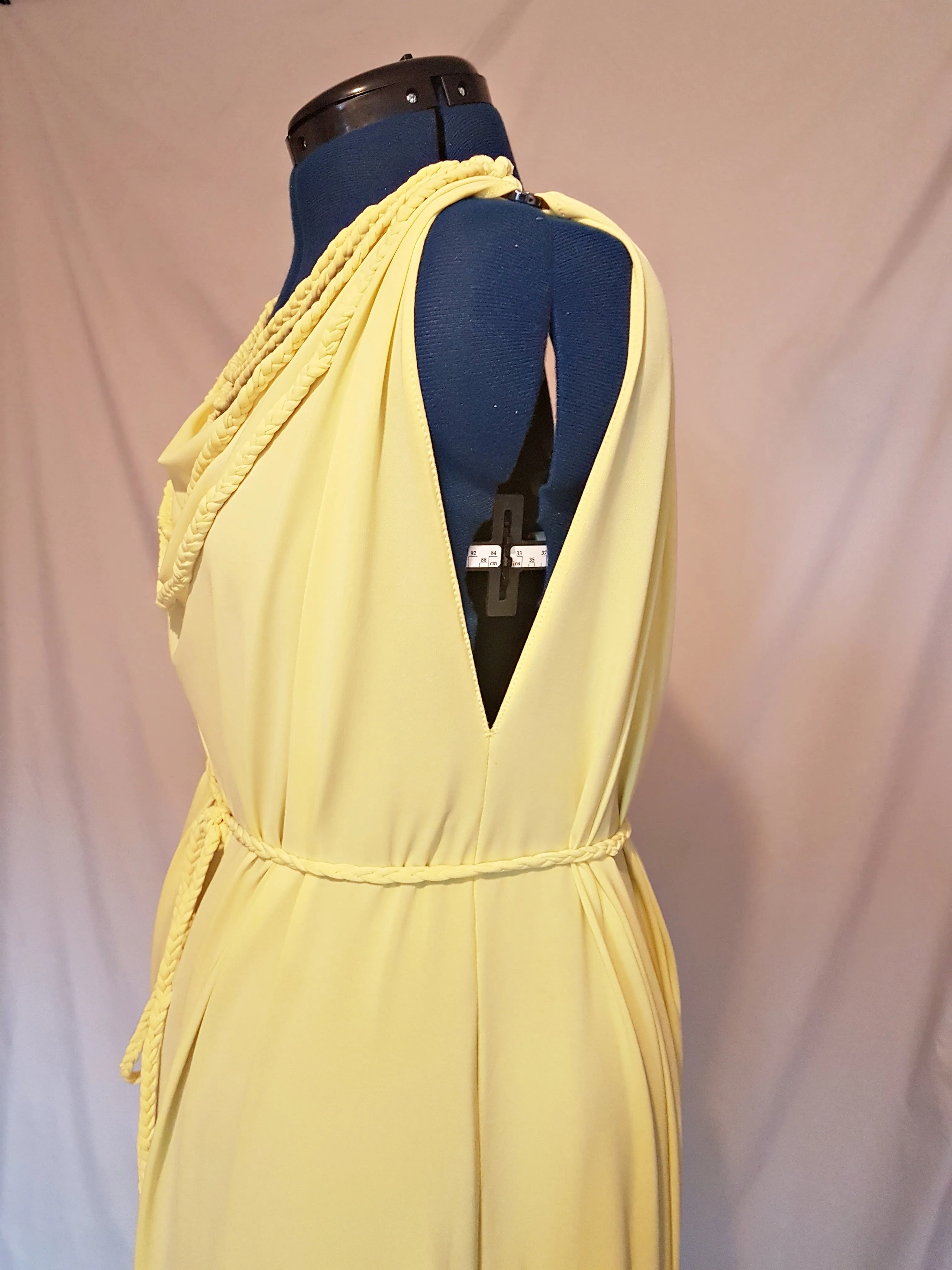 Pale Yellow Grecian Drape Dress