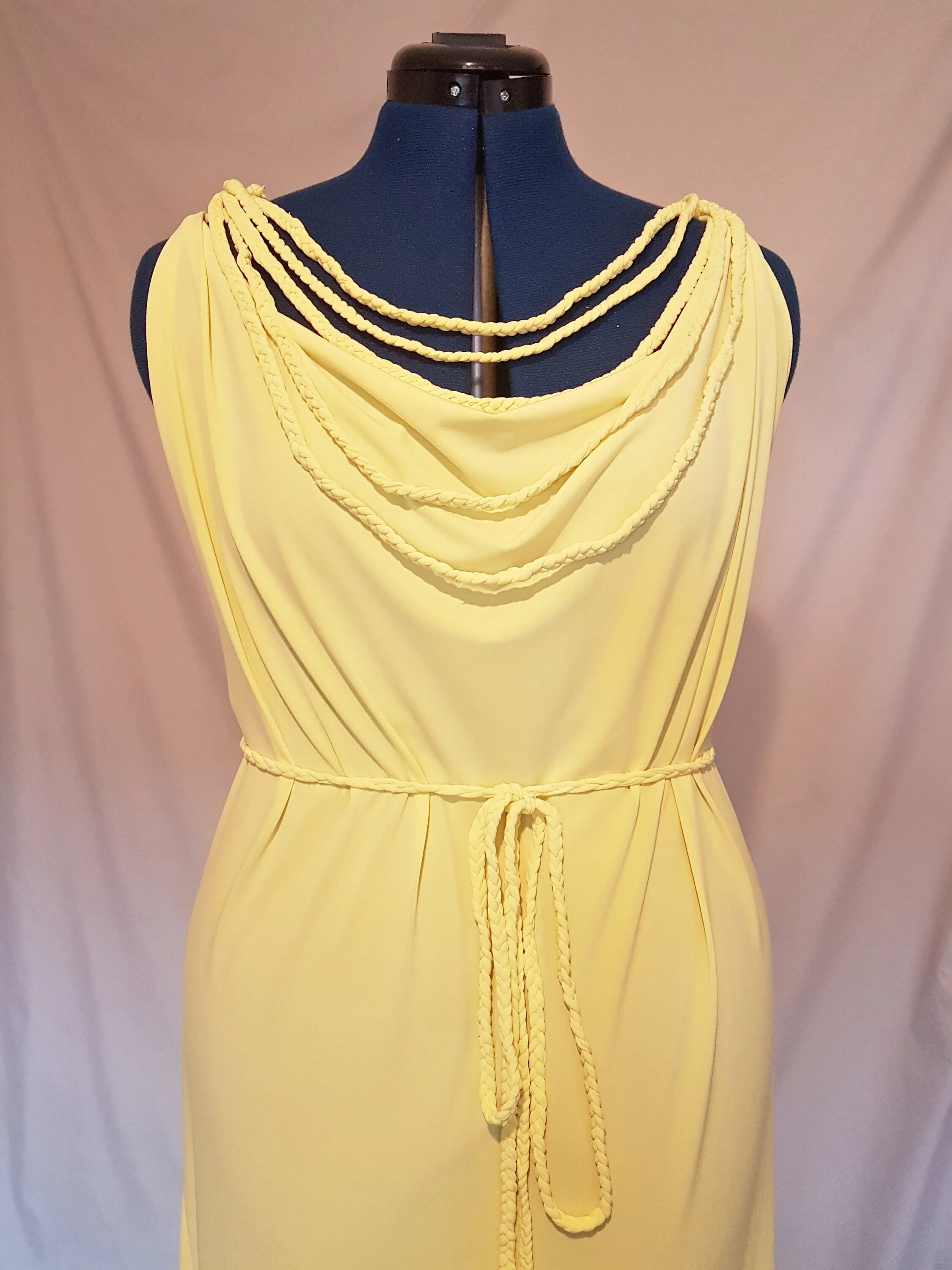 Pale Yellow Grecian Drape Dress