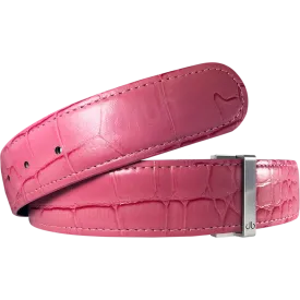 Pink Crocodile Texture Leather Belt