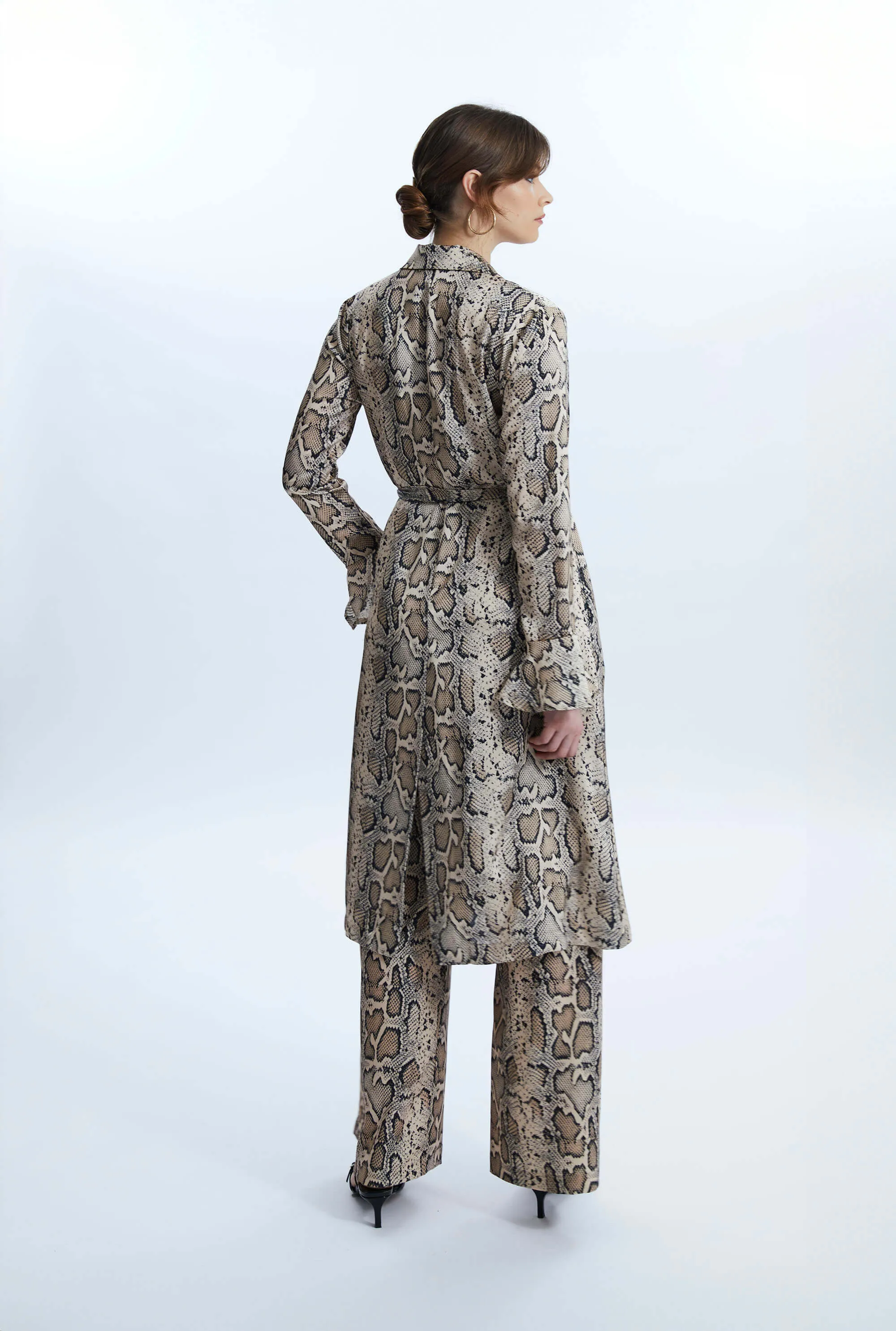 Python Print Wrap Shirt Dress Beige