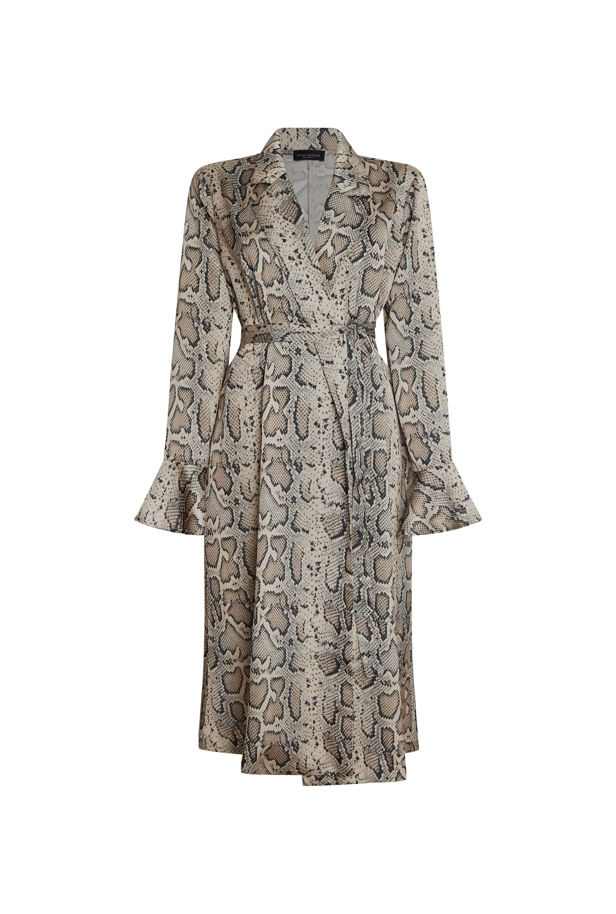 Python Print Wrap Shirt Dress Beige