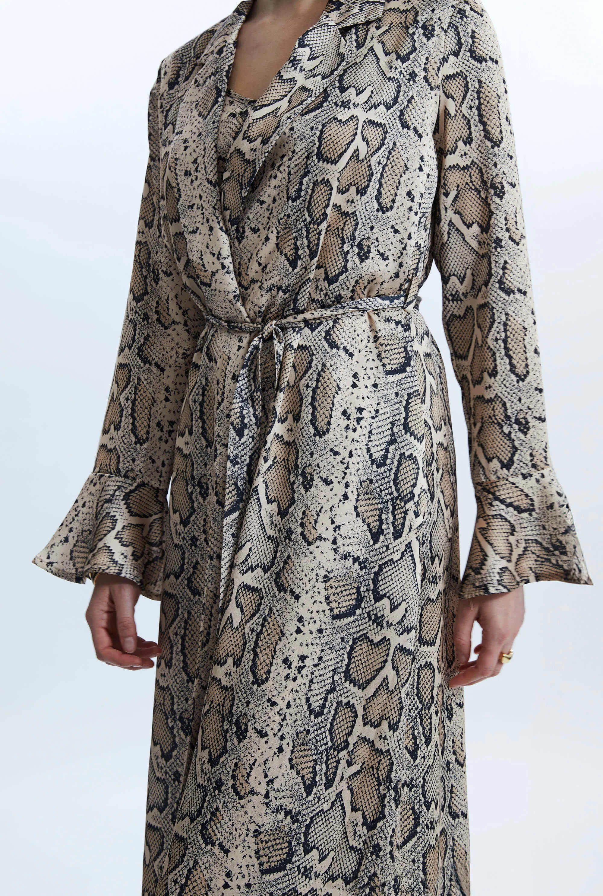 Python Print Wrap Shirt Dress Beige