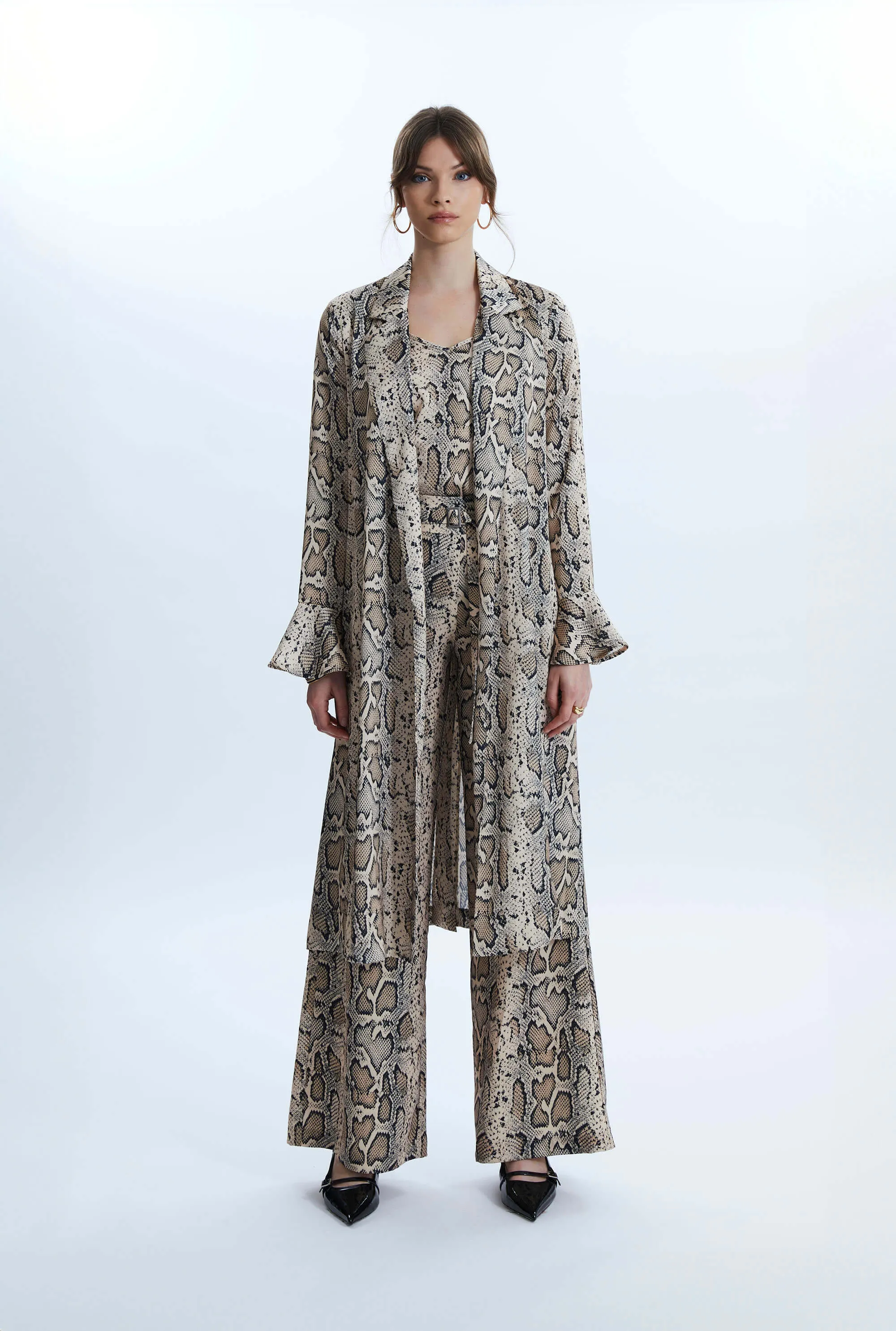 Python Print Wrap Shirt Dress Beige