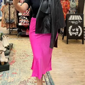 Sassy In Satin Solid Satin Midi Skirt