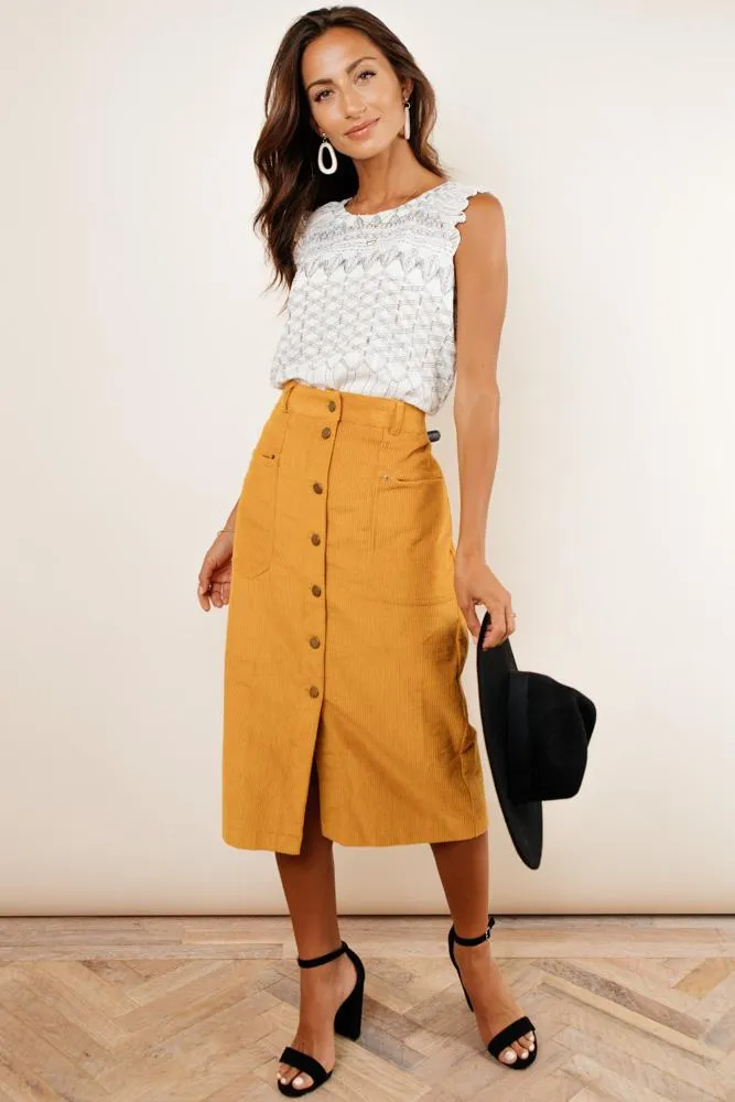 Skylar Corduroy Midi Skirt