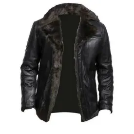 Snuffed Nubik Leather Coat Men Black With Shearling.