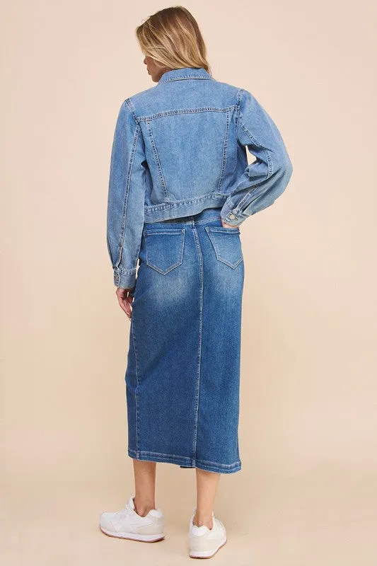 TEEK - DENIM BLUE FRONT SLIT CARGO SKIRT