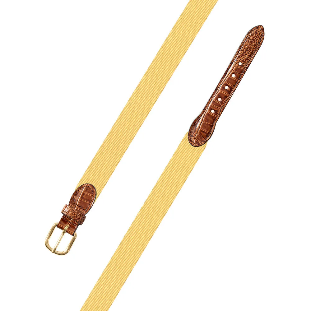 Textured Light Yellow Belgian Surcingle Leather Tab Belt