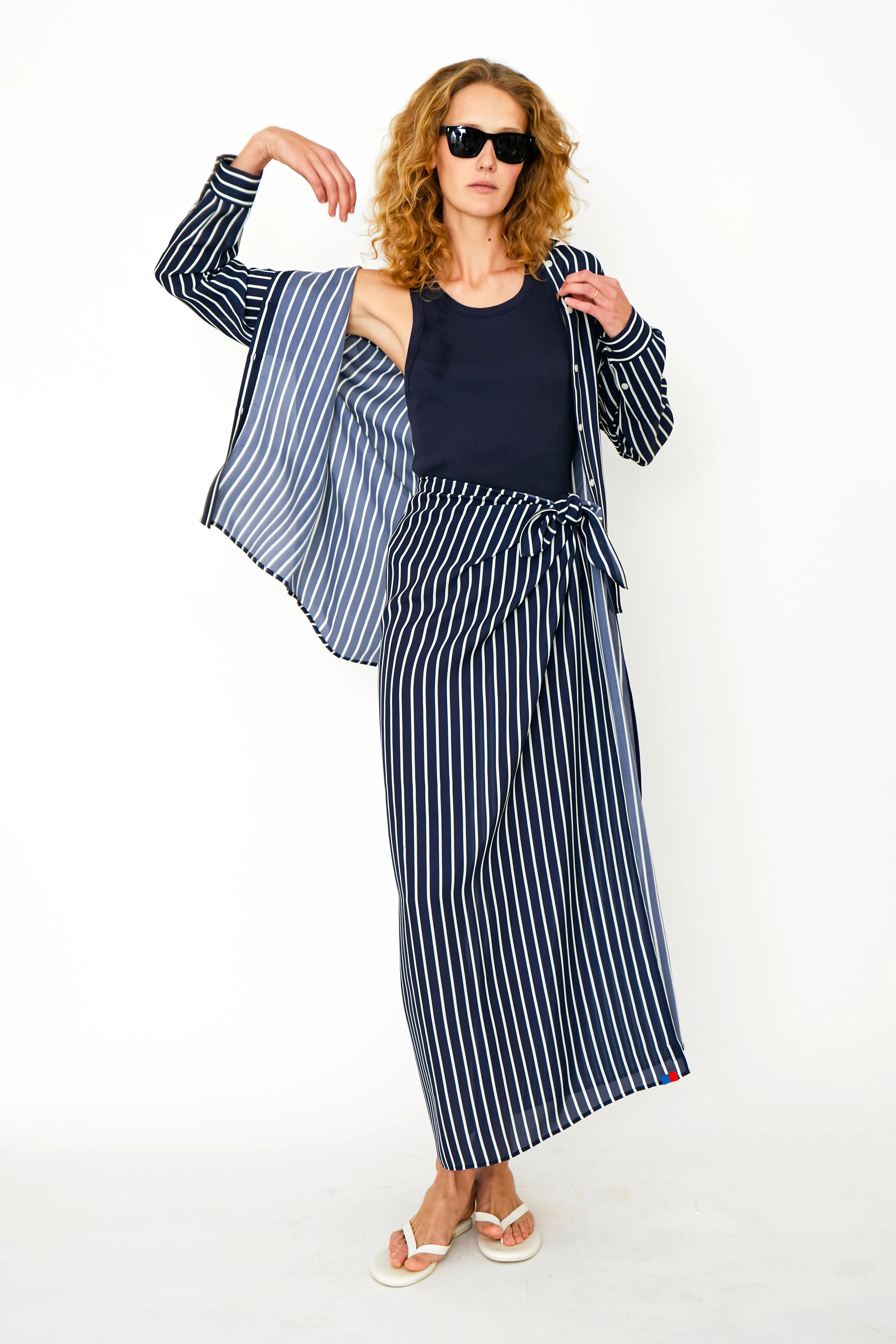 The Silk Elba Pareo - Navy/Cream