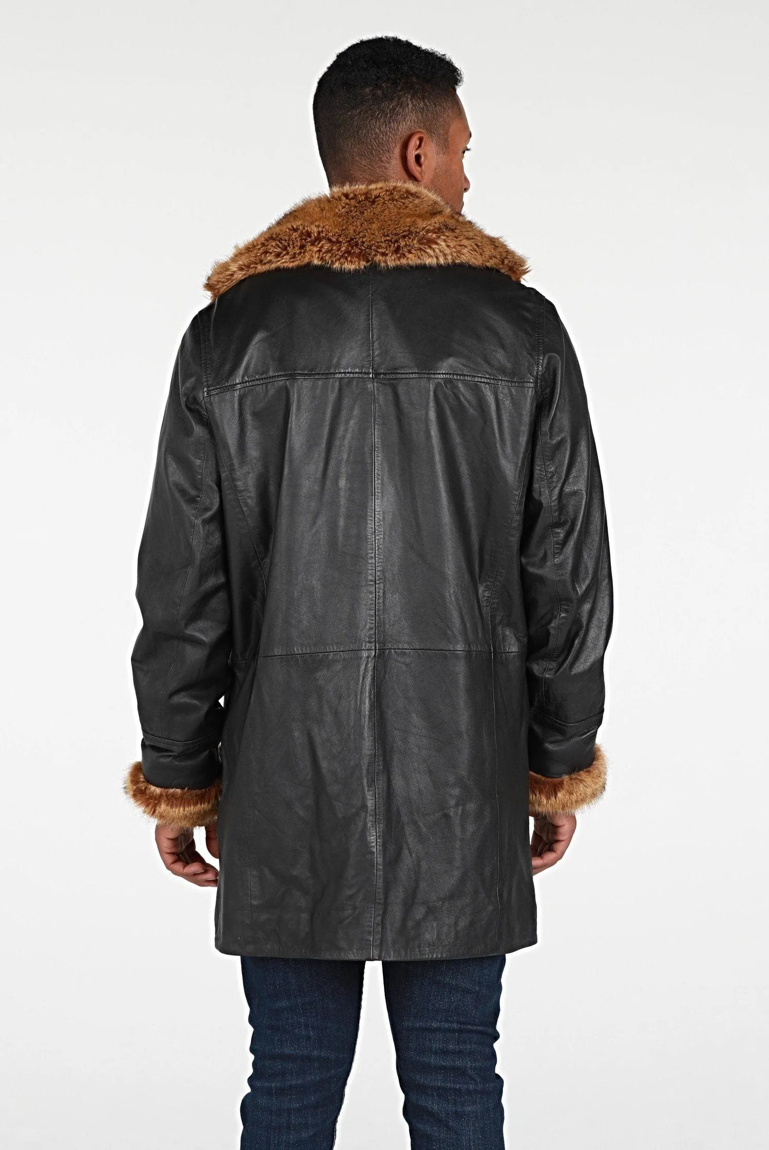 Ulman Mens Winter Leather Coat w/Faux Fur - Clearance