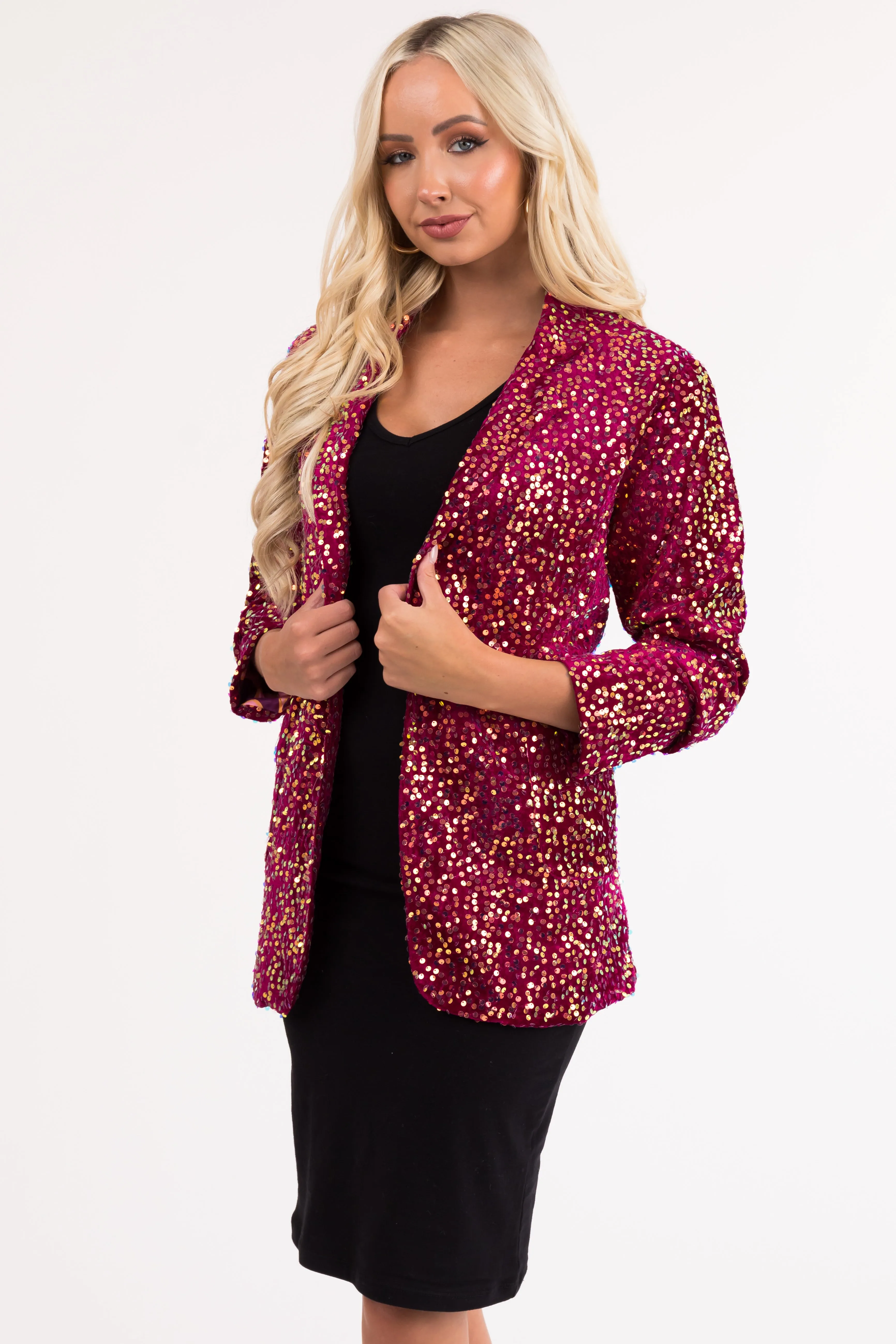 Wine and Gold Sequin Velvet Blazer