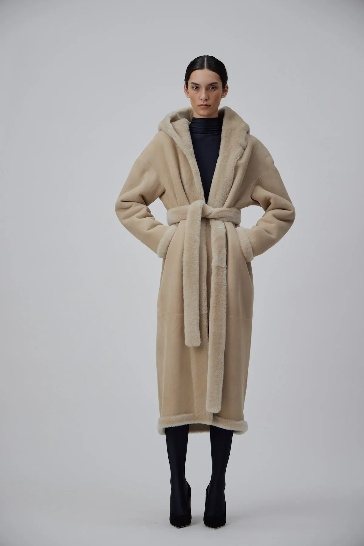 WRAP SHEARLING COAT IN MACCHIATO