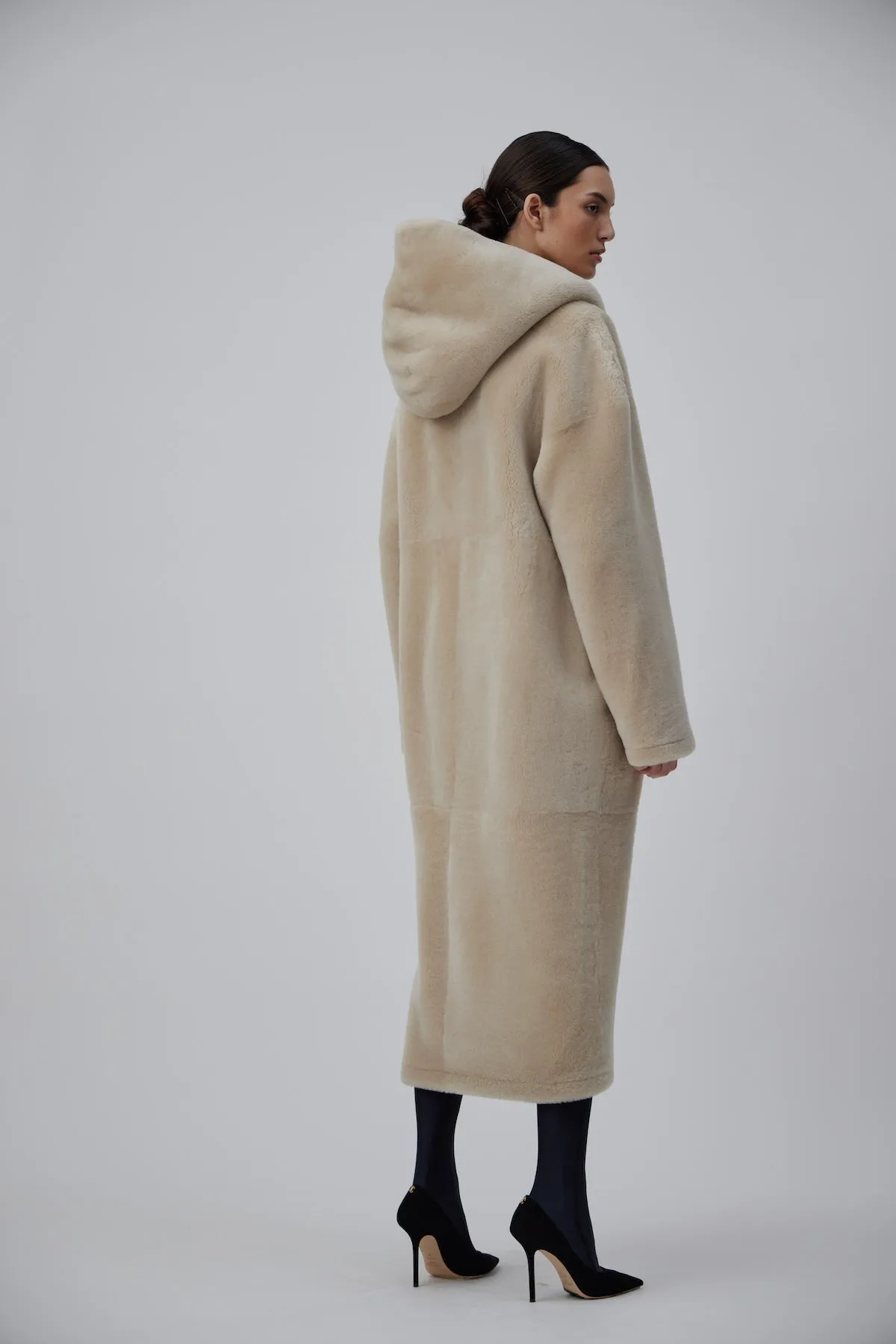 WRAP SHEARLING COAT IN MACCHIATO