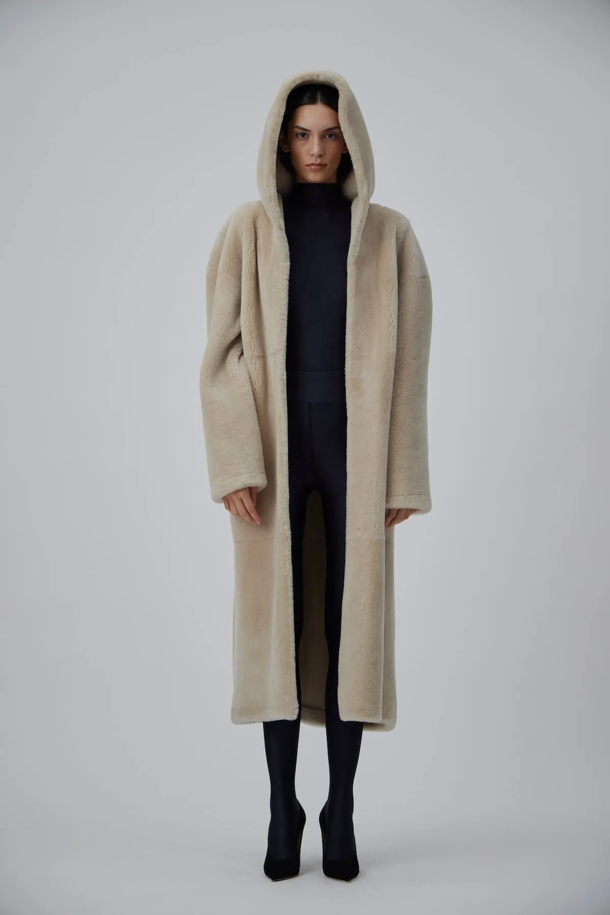 WRAP SHEARLING COAT IN MACCHIATO